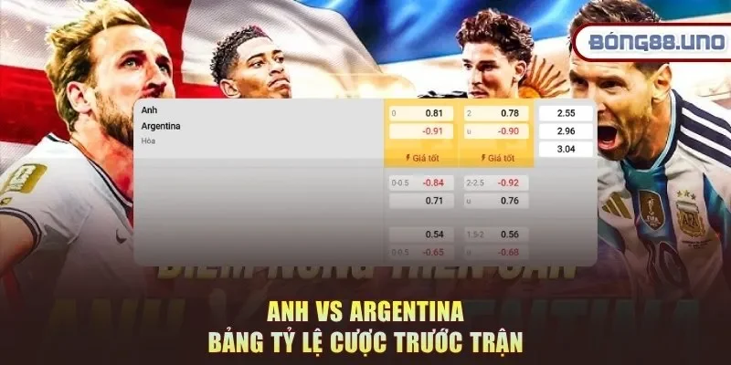 Anh vs Argentina - bảng tỷ lệ cược trước trận